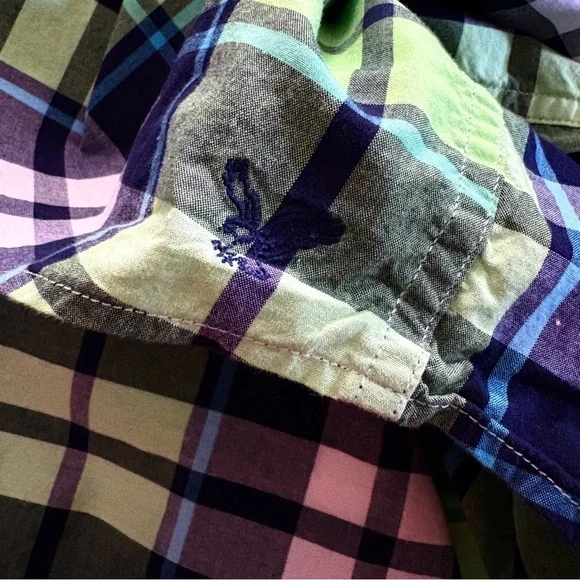 American Eagle Outfitters Prep Fit Green and Blue Plaid Men's Shirt​ - Picture 6 of 11